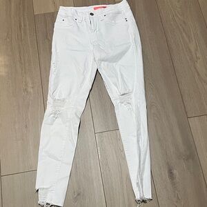 YMI White Mid Rise Skinny Jeans with Neon Accent Labels